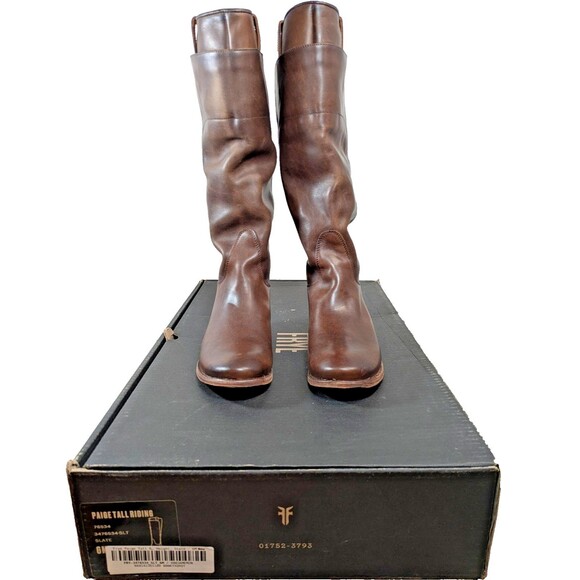 Frye Womens Paige Tall Riding Boots Antiqued Italian Leather Slate Brown Sz 6 - Picture 5 of 13